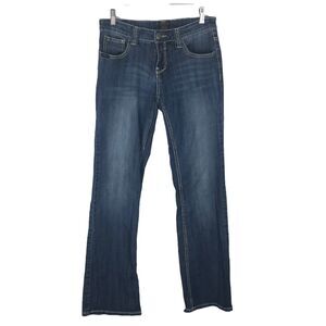 Cowgirl Up Jeans Western Bootcut Flare Blue 6 W29‎ Embellished Pockets Distress